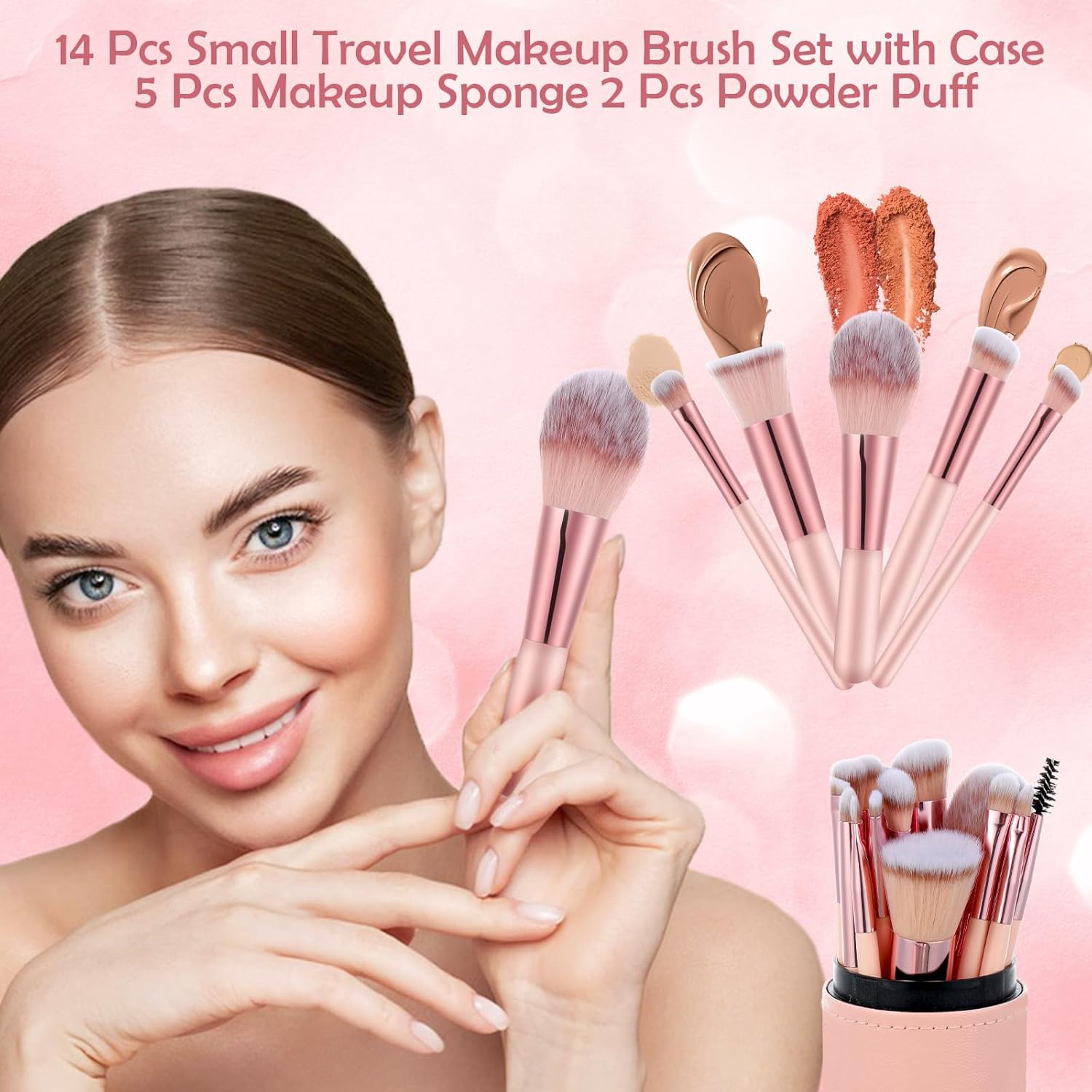 Éclat Bio – Ensemble de pinceaux de maquillage de voyage avec éponges