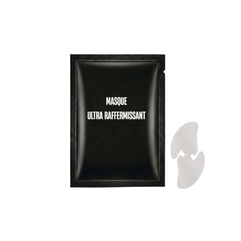 Masque raffermissant ultime en sachet avec patch pour le visage, favorisant un teint lisse et éclatant.