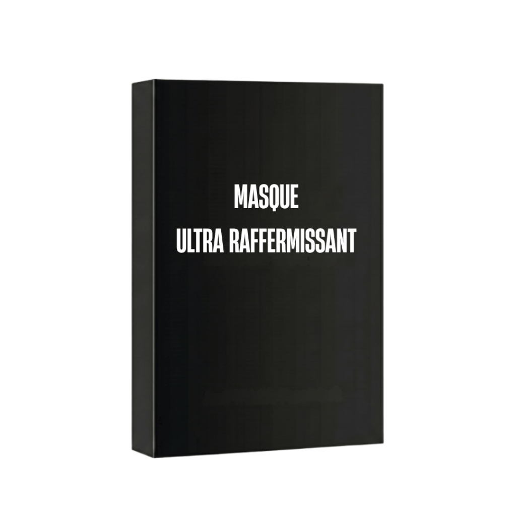 Masque raffermissant ultime en boîte noire, spécialement conçu pour le soin du visage.