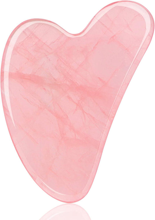 Éclat Bio – Pierre Gua Sha en Quartz Rose Naturel pour Massage Facial, outil de massage en quartz rose poli.