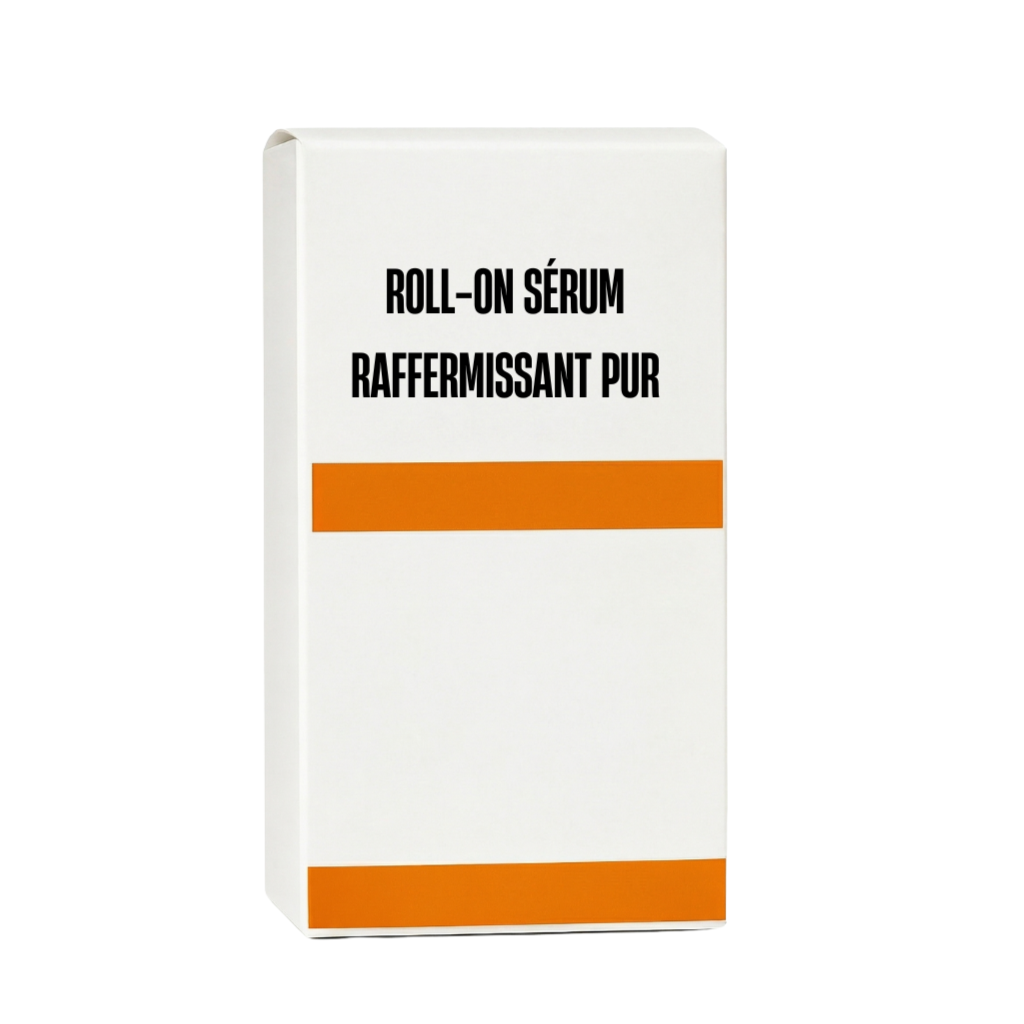 Emballage du Roll-on sérum raffermissant pur, essentiel pour une peau plus lisse et ferme.