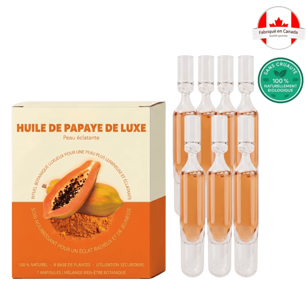 Huile de papaye de luxe - Flacons d'ampoules contenant un sérum pour une peau éclatante.