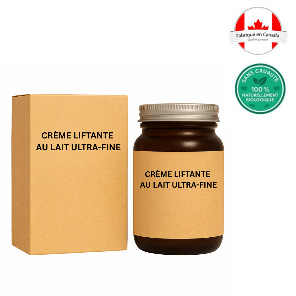 Crème Lifting au Lait Super-Fine dans un pot en verre avec boîte, soin beauté hydratant.