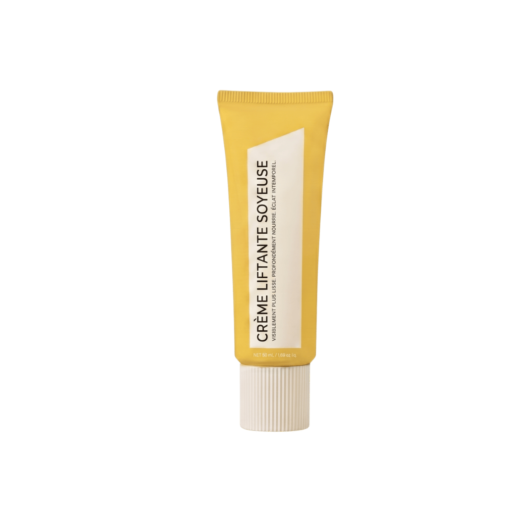 Crème Liftante Soyeuse dans un tube jaune pour un effet liftant et hydratant de la peau.
