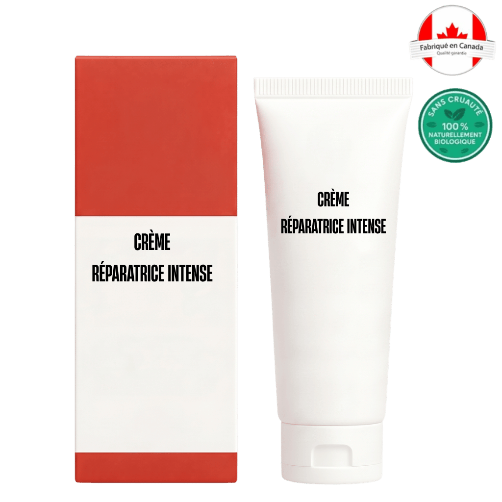 Crème réparatrice intense tube avec emballage, crème hydratante pour peau douce et saine.
