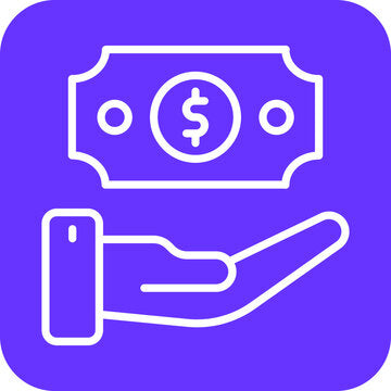 Icône représentant des pourboires avec un billet de banque et une main.