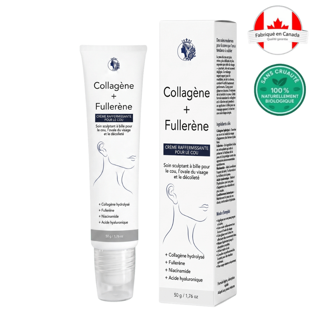 Crème Raffermissante de Luxe pour le Cou en tube avec packaging, pour une peau lisse et tonifiée.