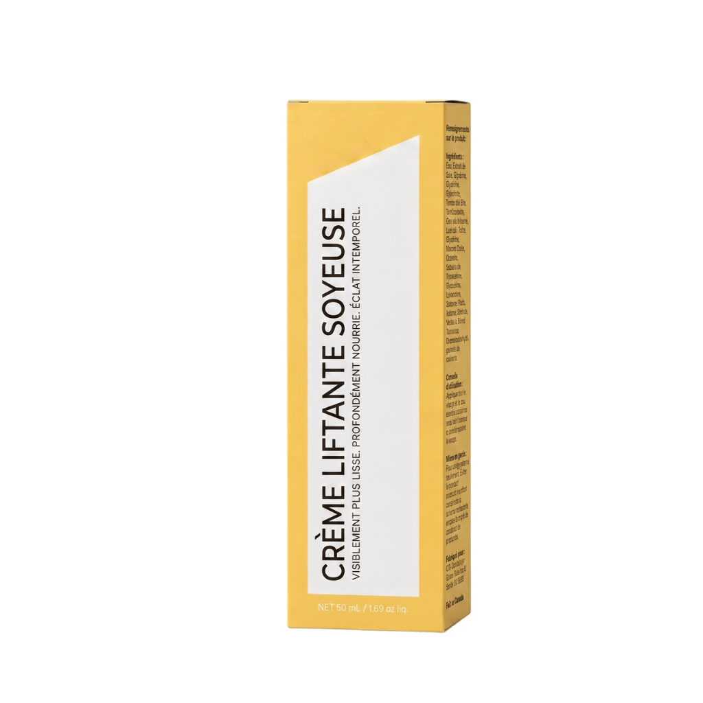 Crème Liftante Soyeuse emballage jaune, crème de beauté pour un effet liftant, 50 ml.
