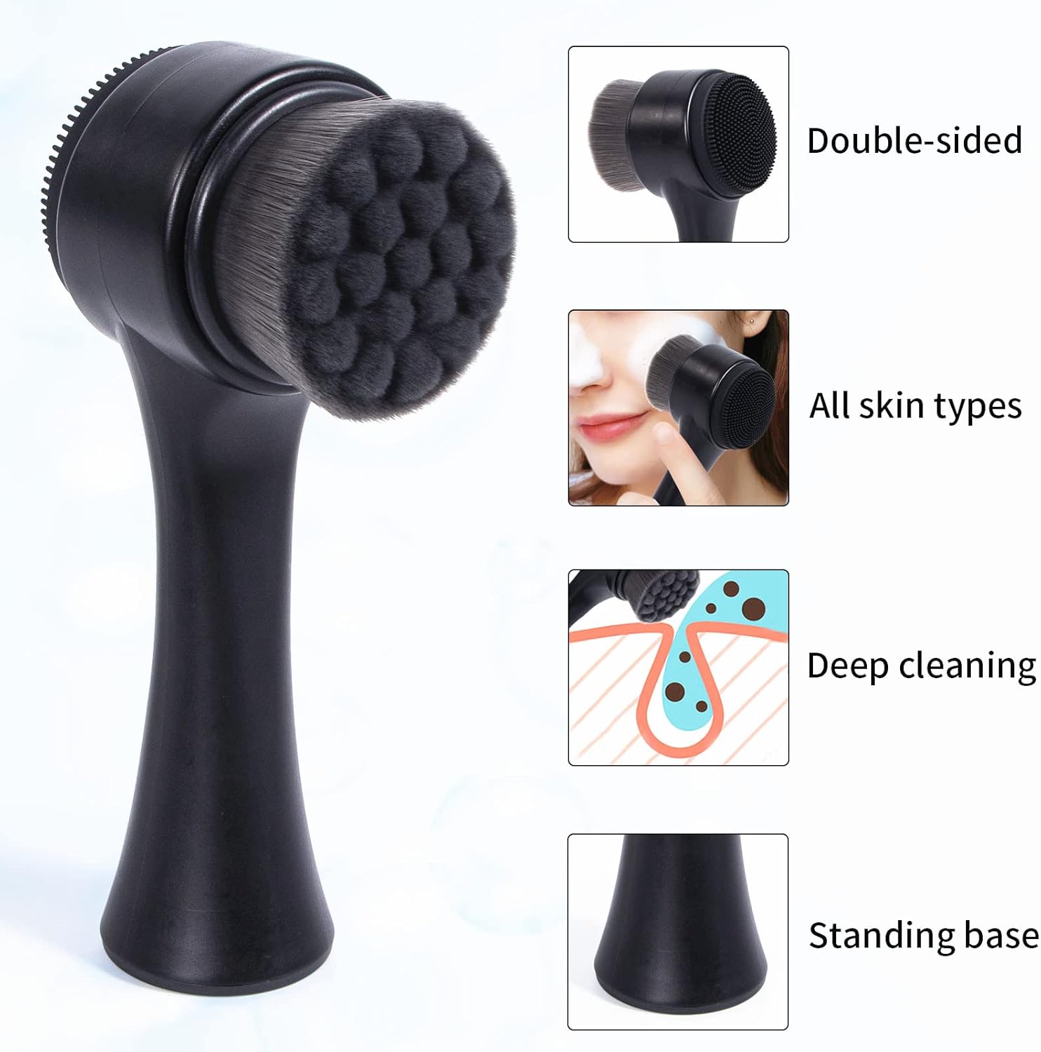 Brosse Nettoyante Visage 2-en-1 Éclat Bio, brosse double face pour nettoyage et exfoliation en douceur.