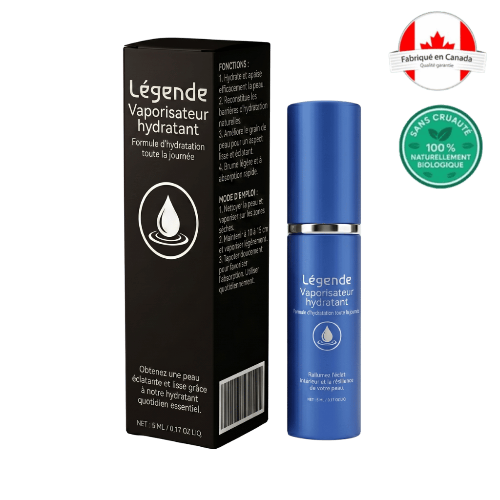 Légende Vaporisateur hydratant, vaporisateur doux pour une peau hydratée, fraîche et soignée.