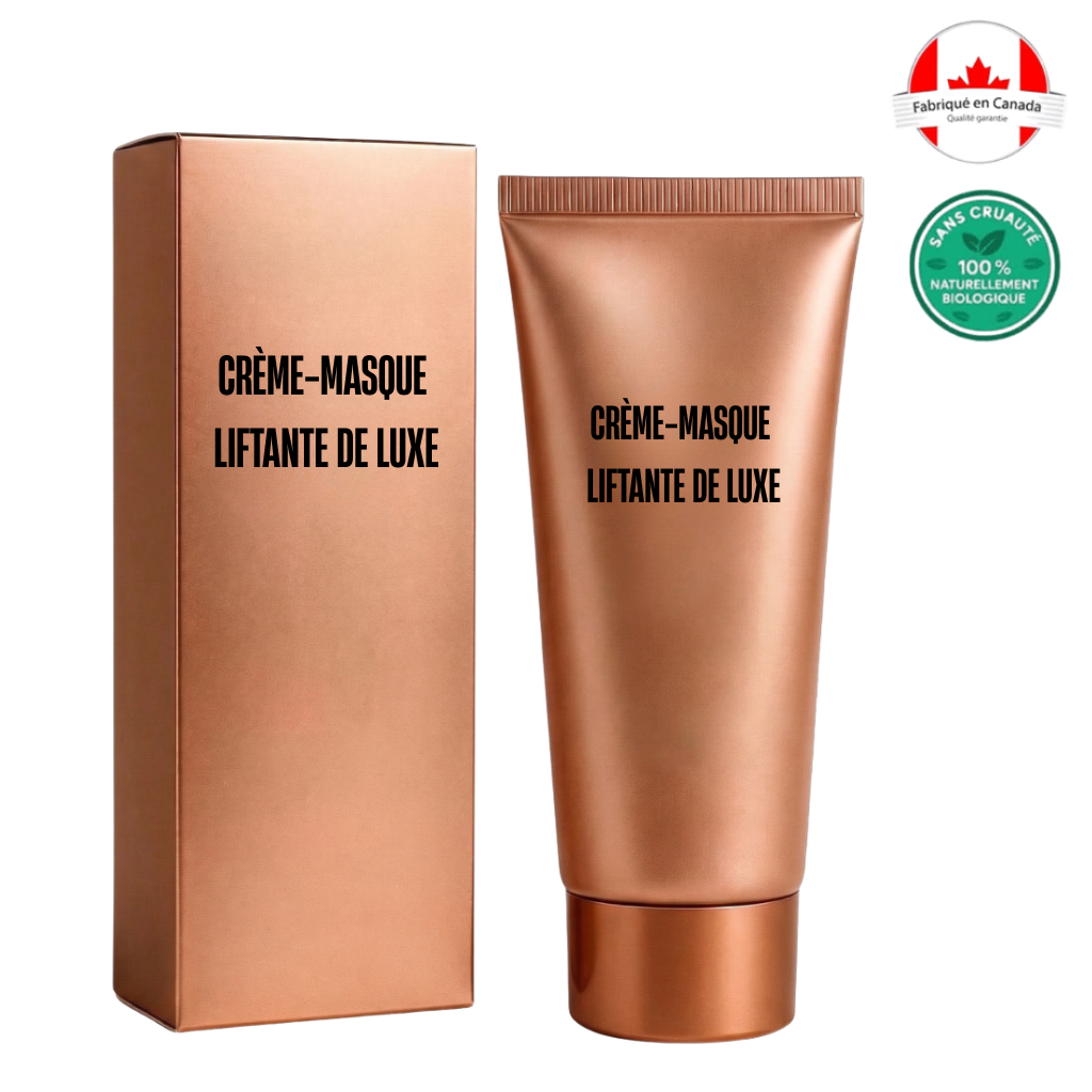 Crème-masque liftante haut de gamme en tube avec emballage élégant, conçu pour un teint éclatant et raffiné.
