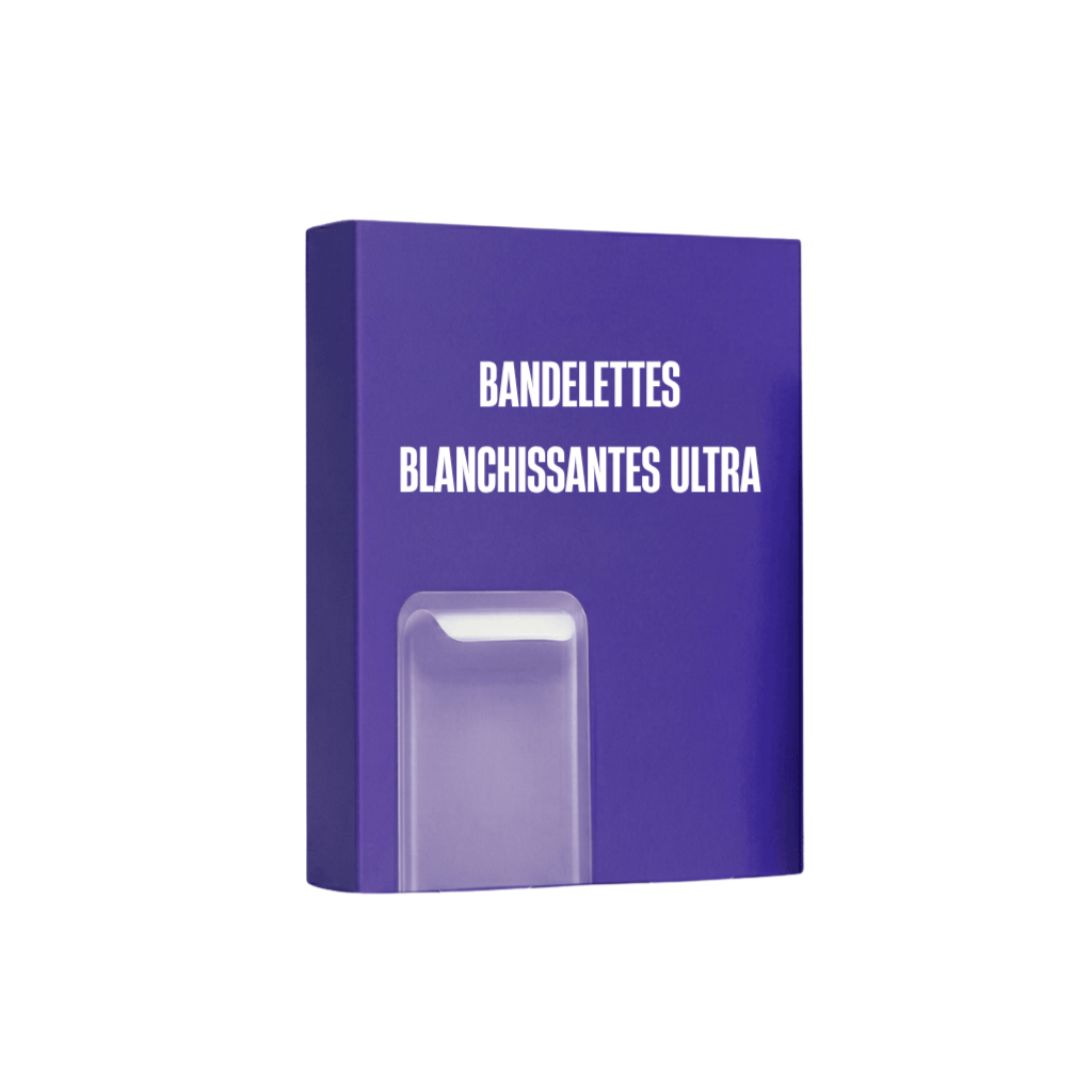 Emballage des Bandelettes blanchissantes ultra pour un sourire éclatant et soigné.