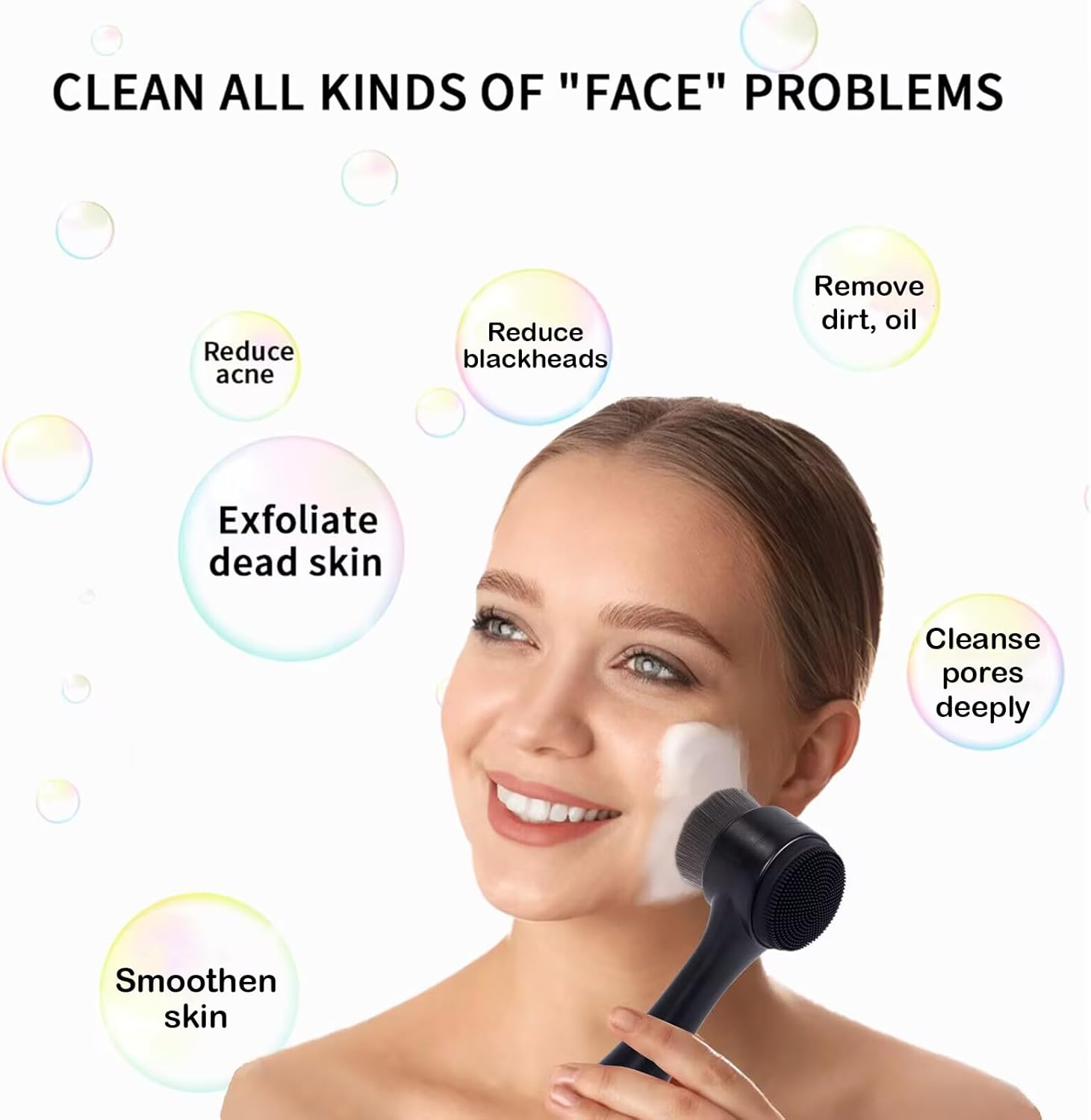 Brosse Nettoyante Visage 2-en-1 Éclat Bio utilisée pour nettoyer, exfolier et améliorer la peau.