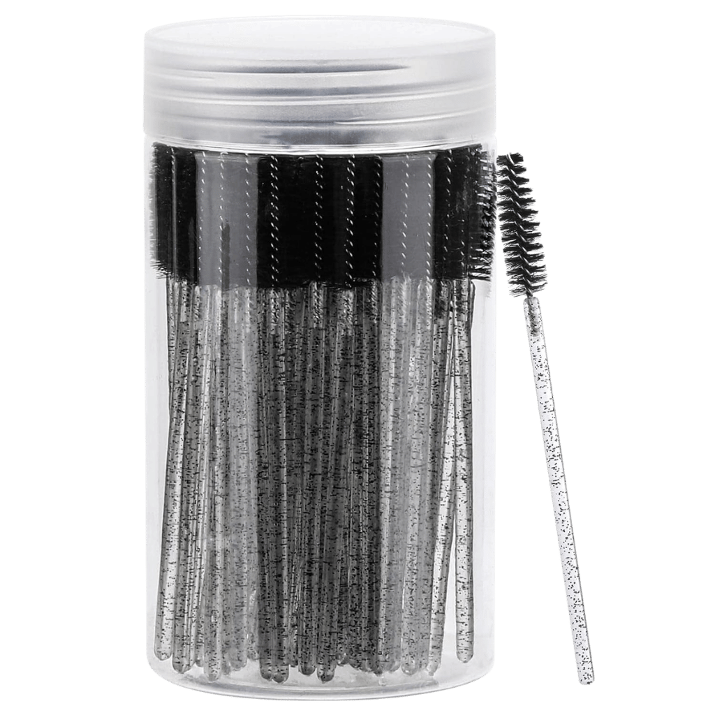 Brosses à mascara jetables - faible poids en pot transparent, parfaites pour le maquillage des cils et sourcils.