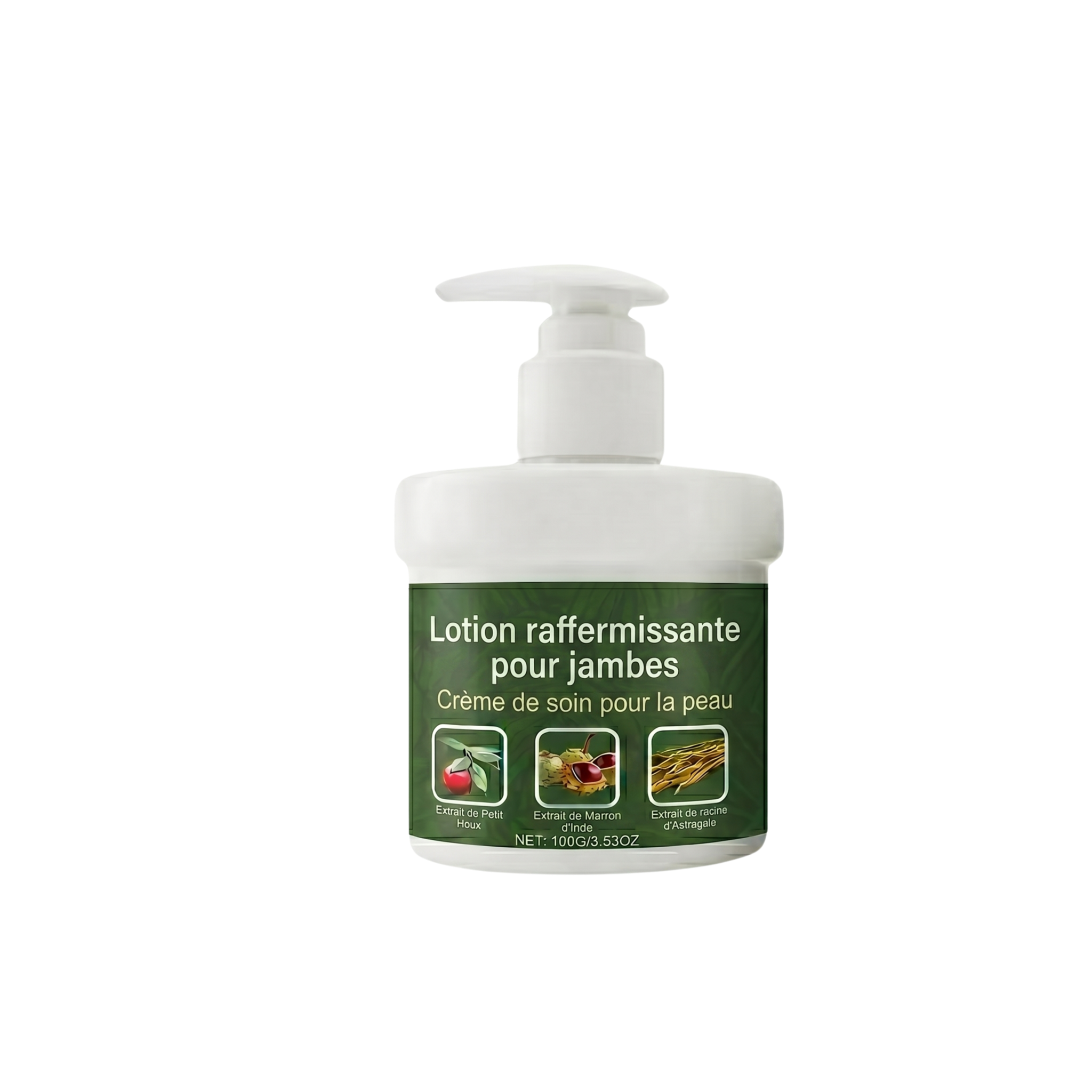 Lotion raffermissante pour jambes en bouteille, crème de soin pour une peau plus lisse et ferme.