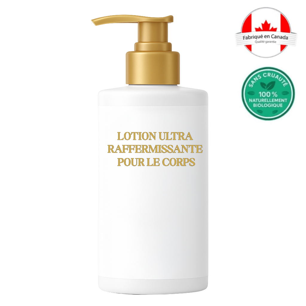 Lotion Ultra Raffermissante pour le Corps en flacon pompe, conçu pour une absorption rapide et une peau plus lisse.