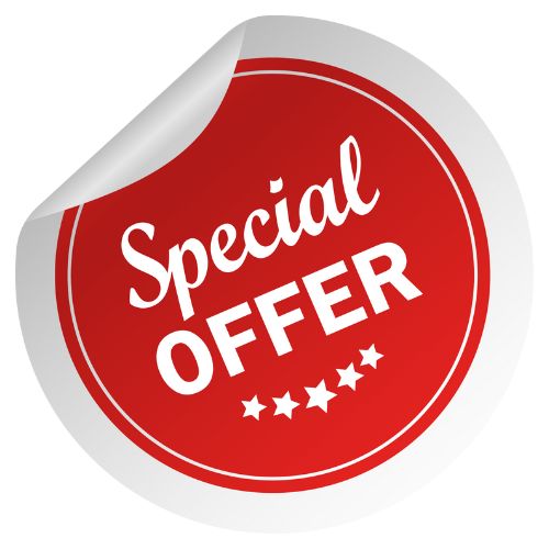 Sticker with text Special Offer in bold red, highlighting a promotional deal.
