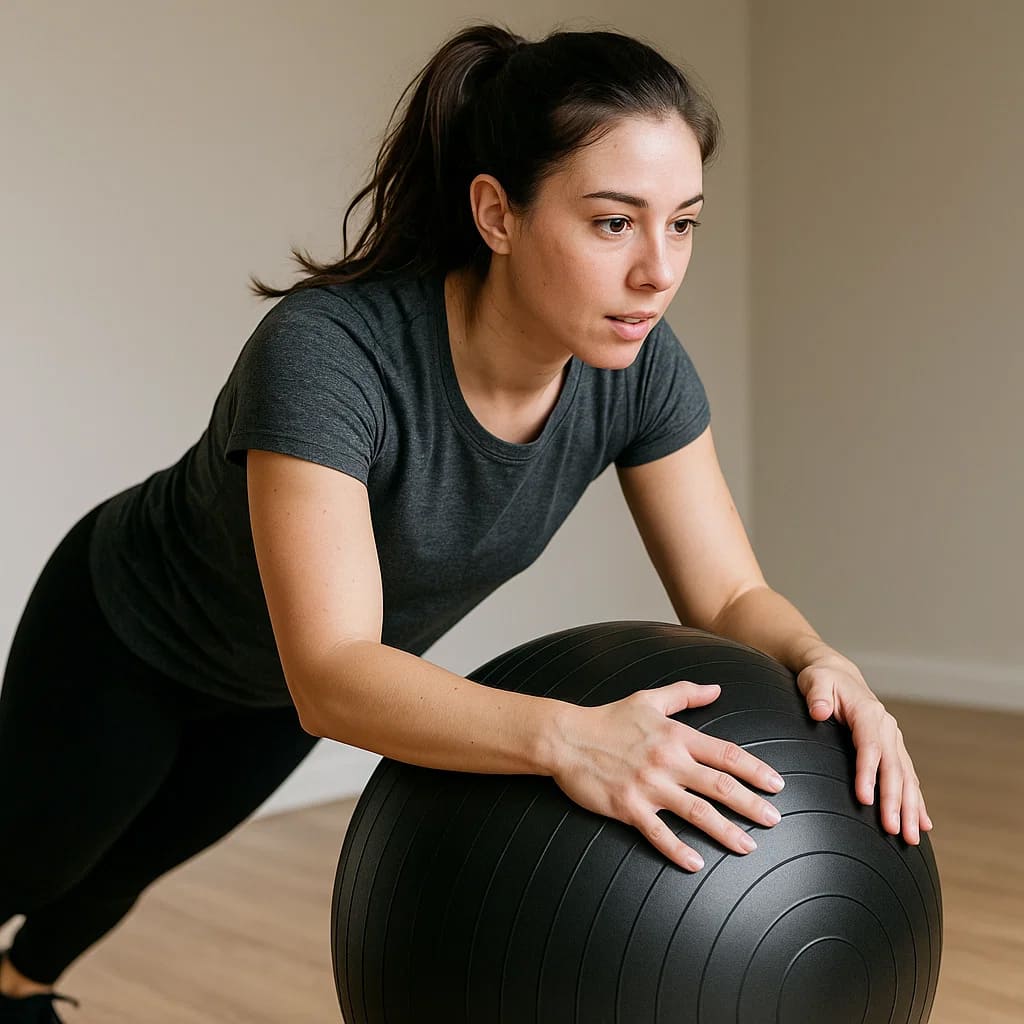 Femme utilisant le Éclat Bio PostureSphere pour améliorer son équilibre et sa posture pendant l'exercice.