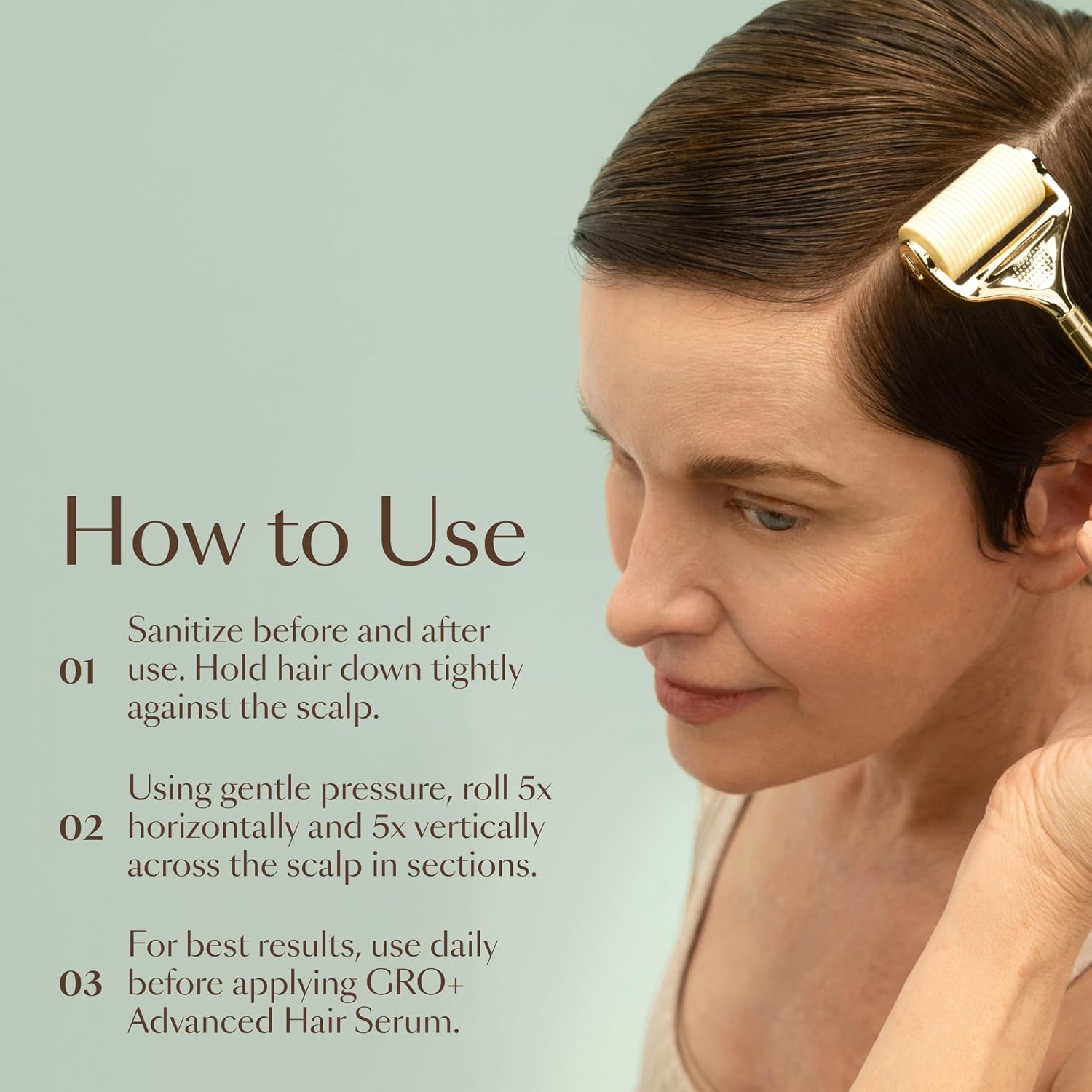 Image demonstrating how to use a hair care tool, with steps outlined for effective application.