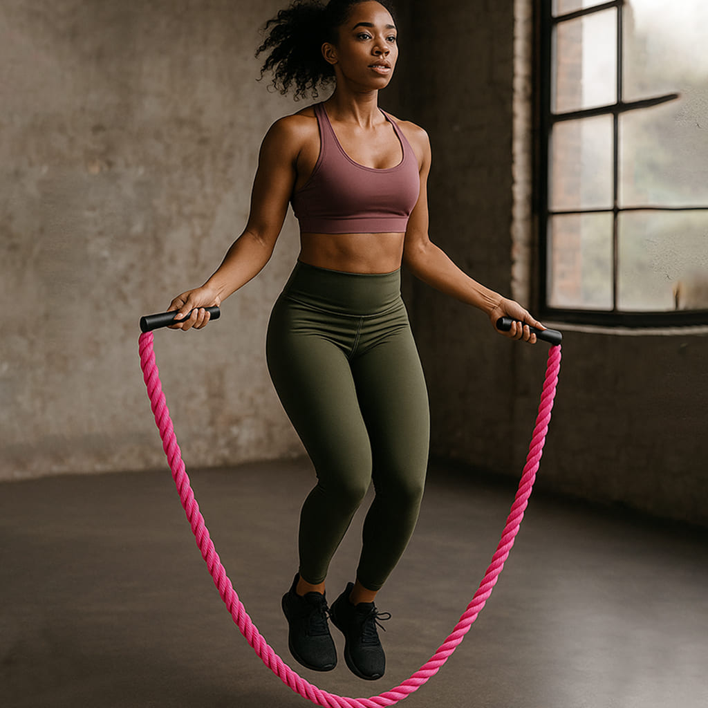 Femme utilisant la Éclat Bio VitalRope pour un entraînement cardio à intensité élevée.