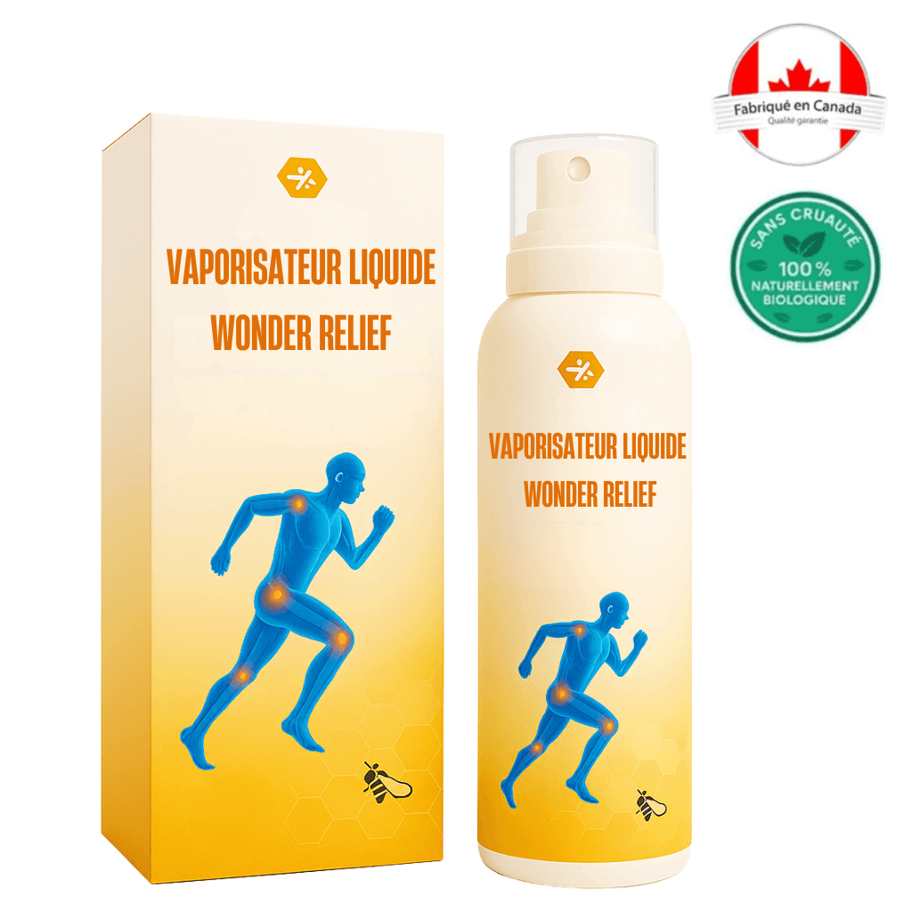 Vaporisateur liquide Wonder Relief sur fond blanc, avec effets apaisants pour le confort quotidien.