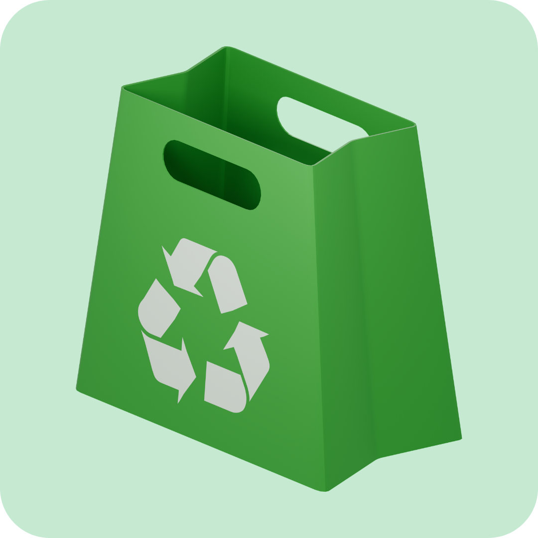 Emballage Écoresponsable avec symbole de recyclage sur un fond vert.